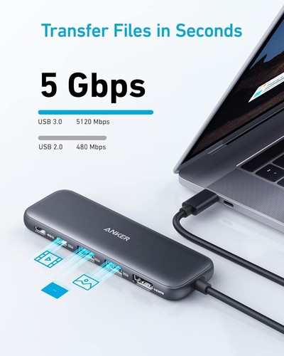 Anker 332 USB-C Hub (5-in-1) with 4K HDMI Display, 5Gbps - and 2 Black - Picture 4 of 6