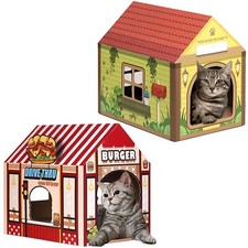 Sekam Cardboard Cat House with Scratcher/Catnip, Cat Play House for Indoor Cat