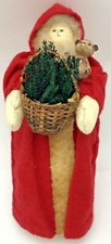 Vintage Christmas Santa Claus Cloth Primitive Handmade with Porcelain Bear