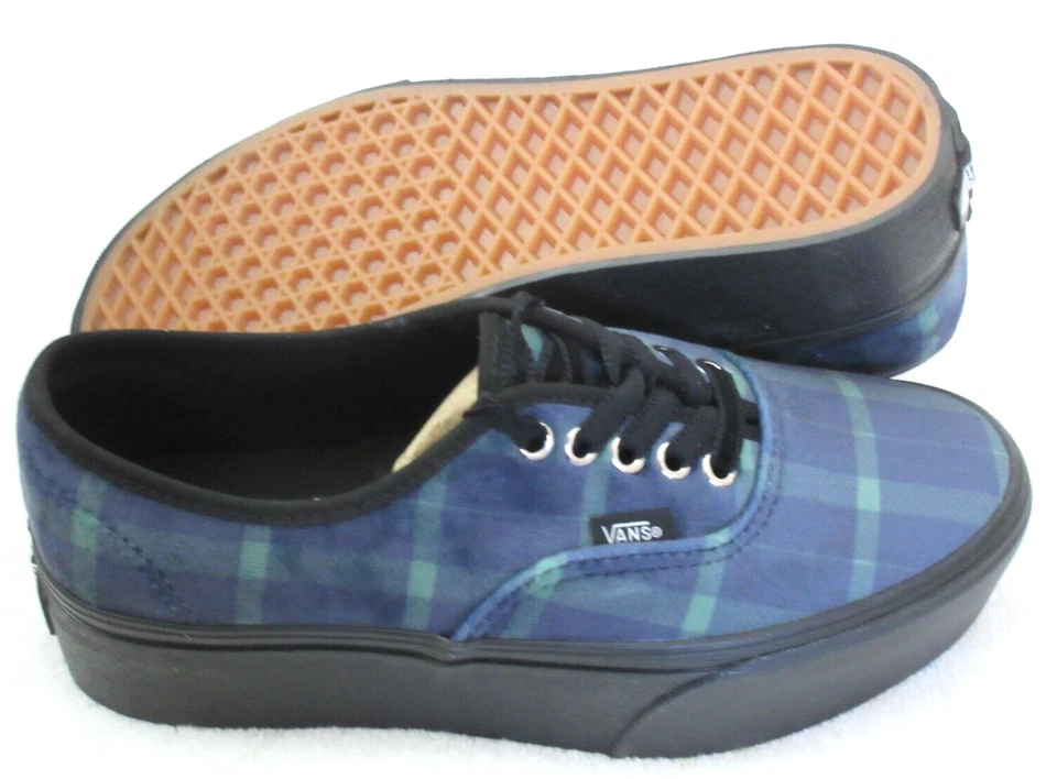 Zapatos de plataforma Vans para mujer auténticos de terciopelo apilado a cuadros verde negro talla 9,5 Foto 2 de 4