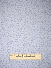 Floral Swirls Lovely Pansy Fabric 1448 Swirl Vines Blue Tonal RJR By The Yard