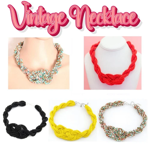 Vintage Cluster Twist Pendant Beads Short Temperament Bohemia Necklace Chain UK