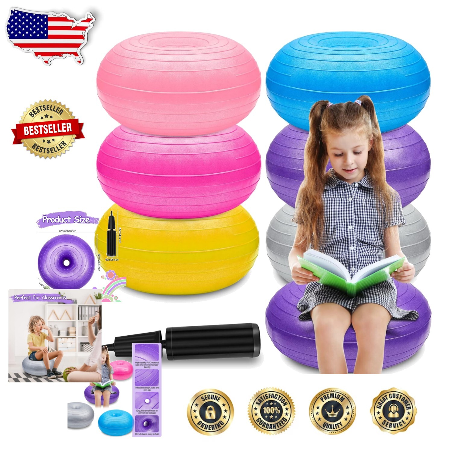 Vibrant Mixed Color Yoga Ball Chair Set for Kids - Ergonomic Classroom Solution