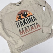 DISNEY Lion King Hakuna Matata Graphic Unisex Sweatshirt Pullover Cream Small