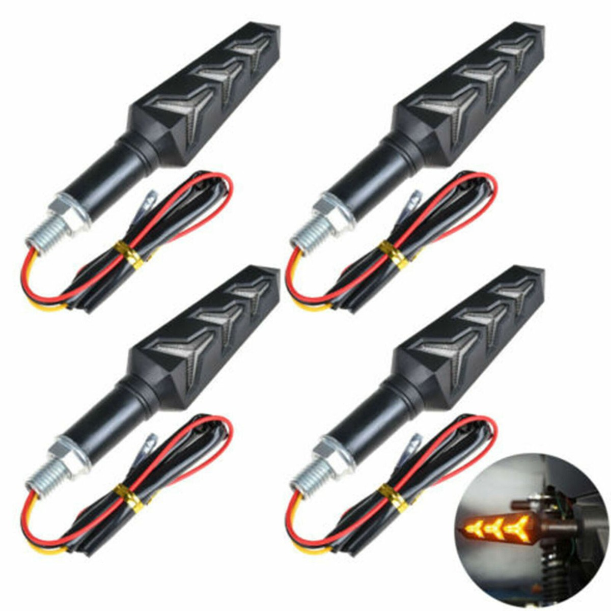 4x Motorcycle/ATV Flowing LED Turn Signal Indicators – Amber Dirt Bike Quad Blinkers
