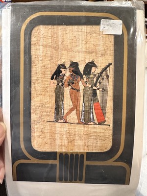 Three Dancing Musicians Egyptian Papyrus Hand Painted Egypt 6.5'' x4.25'' Matted