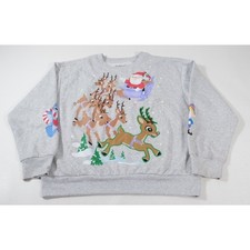 Rudolph Sweatshirt Womens L Grey Red-Nosed Reindeer Light Up Christmas Holiday