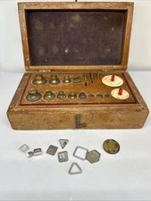 Antique Apothecary Pharmacy Scale Calibration Weights Set in Wood Box Extra Pcs