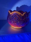Red Carnival Glass Rose Bowl Sunset Heirloom Pattern Iniana Glass cadmium GLOWS