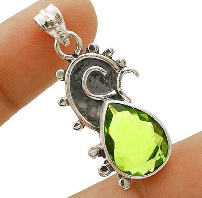 4 kt natürlicher Peridot 925 massives Sterlingsilber Anhänger 1 1/2 Zoll lang @B8-9