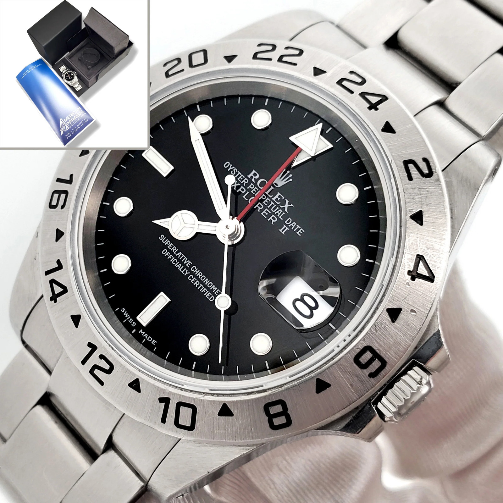 2000 Rolex Explorer II 40mm Black Dial Steel Oyster Watch 16570