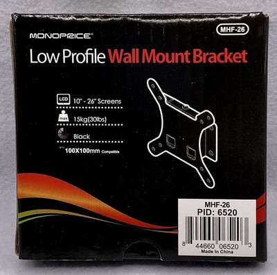 NEW Monoprice TV Wall Mount Bracket Low Profile Black Fits 10  To 26  Screens