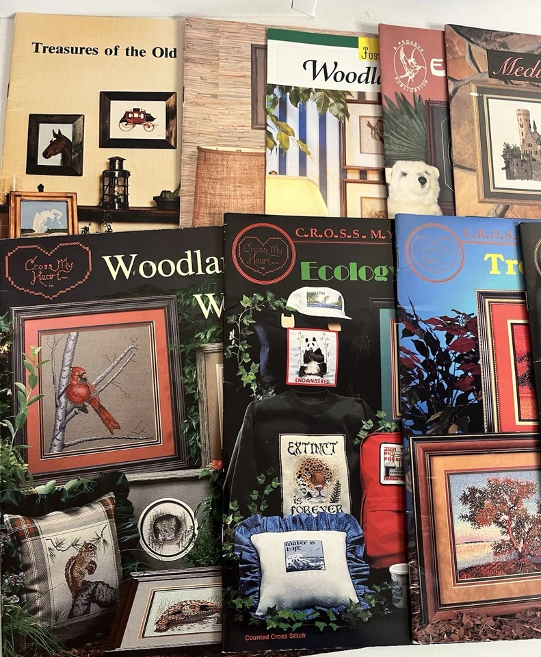 Lot of 10 Cross Stitch Leaflets MEDIEVAL CASTLES HORSES BIRDS CATS TREES Plus - Image 2 of 4