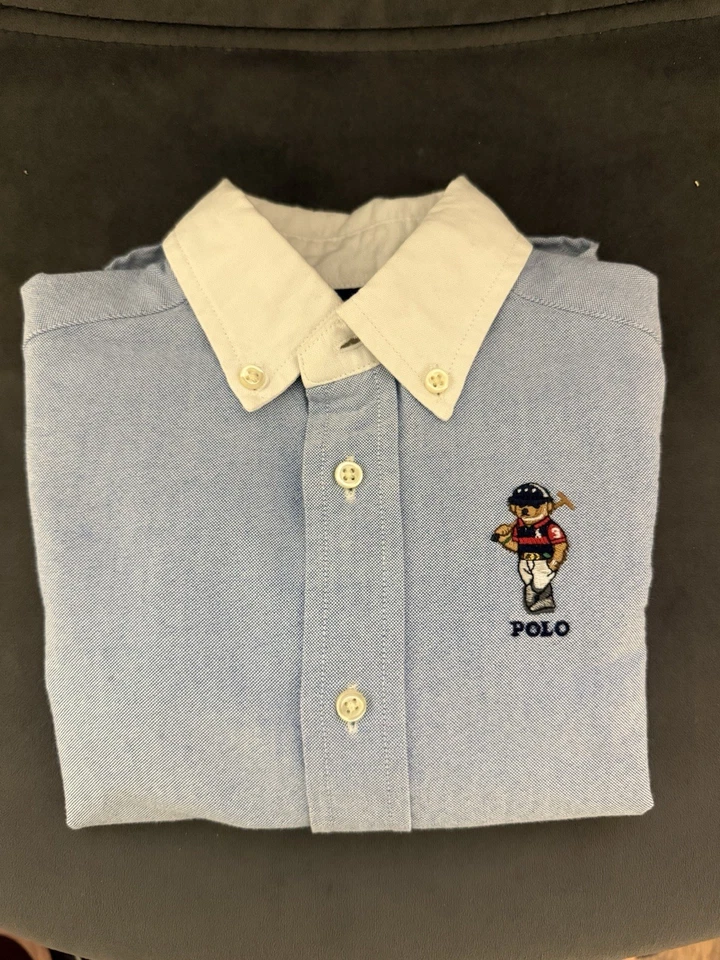 Ralph Lauren Polo Bear Cotton Oxford Hemd 2T Jungen Blau