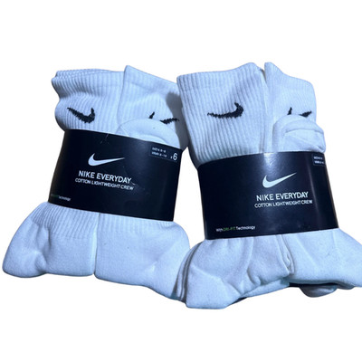 2 Pack Nike Everyday Cotton Lightweight Crew Socks White Size M 6-8 W6-10 NEW