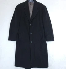 Christian Aujard Men's S 38 Cashmere Blend Vtg Black Long Pea Coat *Small Tear*