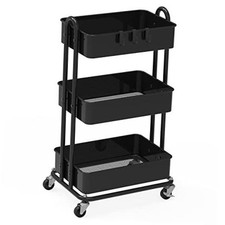 3-Tier Heavy Duty Metal Utility Rolling Cart Black