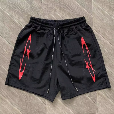 Hellstar Studios Black/Red Tech Logo Shorts Men's Nylon Relaxed