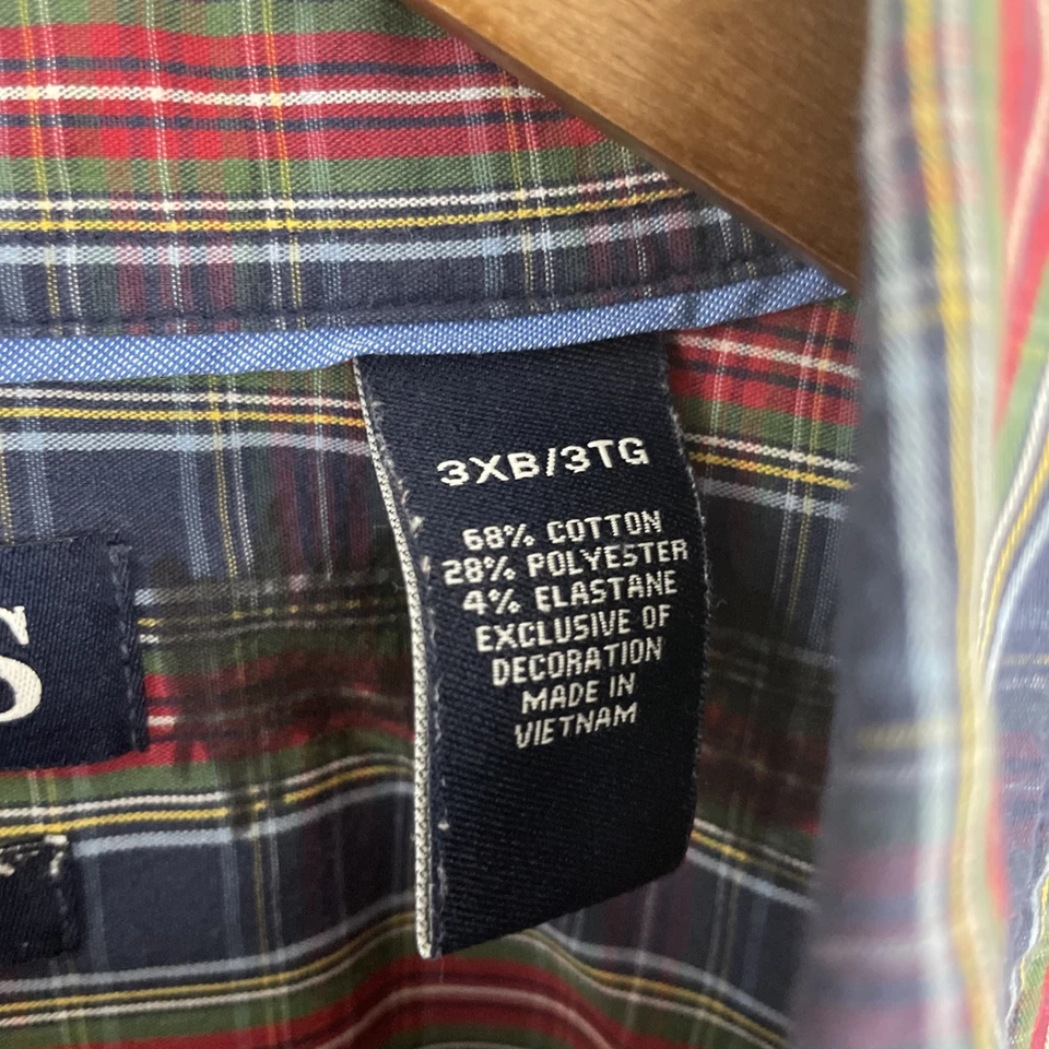 Chaps Easy Care Stretch Shirt Mens 3XB Big 3X Red & Blue Plaid Long Sleeve - Image 4 of 4