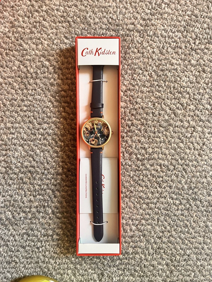 Relógio floral Cath Kidston pulseira de couro azul na caixa novo - Imagem 3 de 3