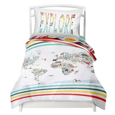 Twin Size Bedding Duvet Cover World Map Design 2 Piece Set Unisex, Soft Brush...