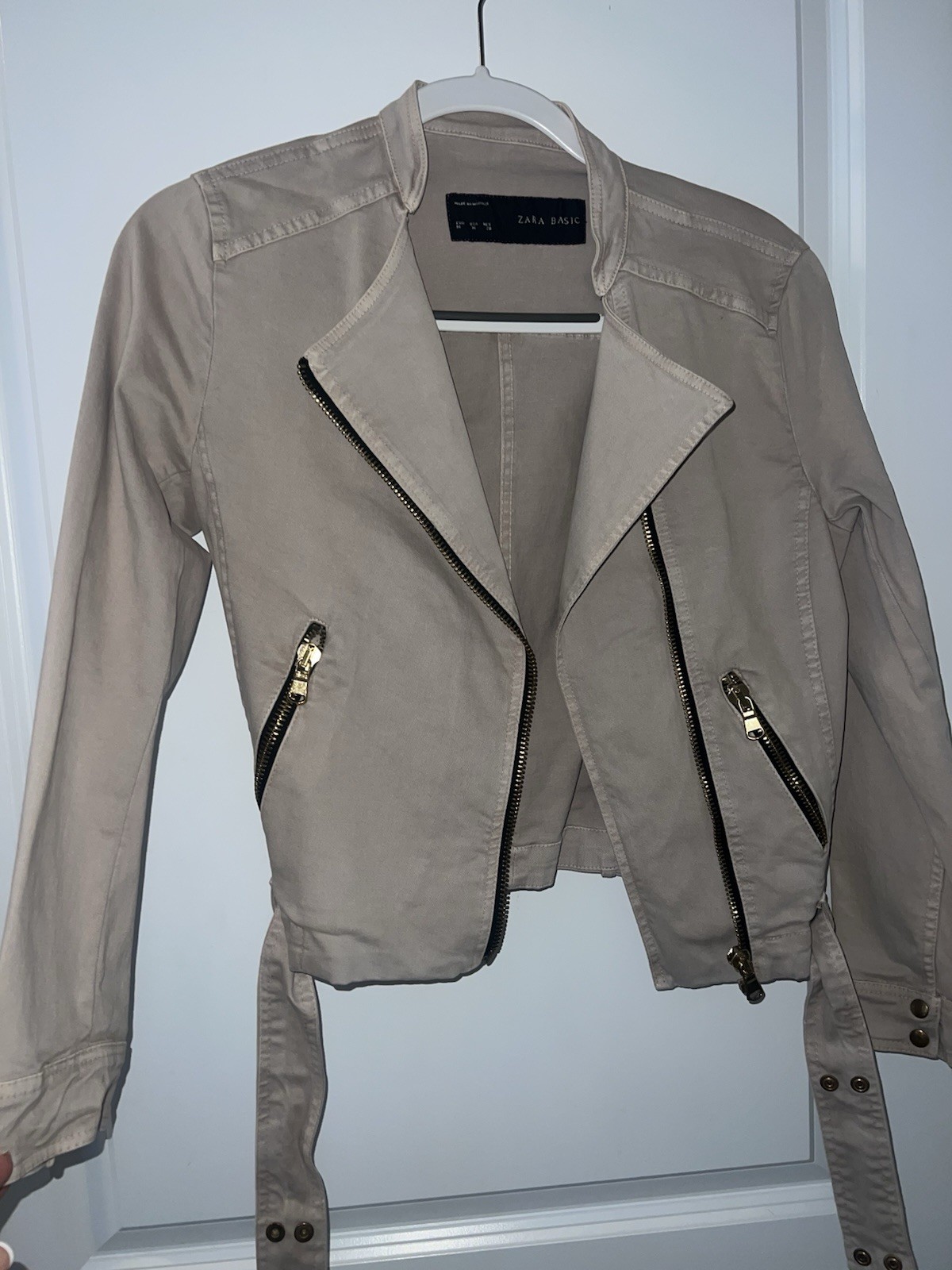 ZARA BASIC Beige Biker Jacket Collared Zipper Bel… - image 1