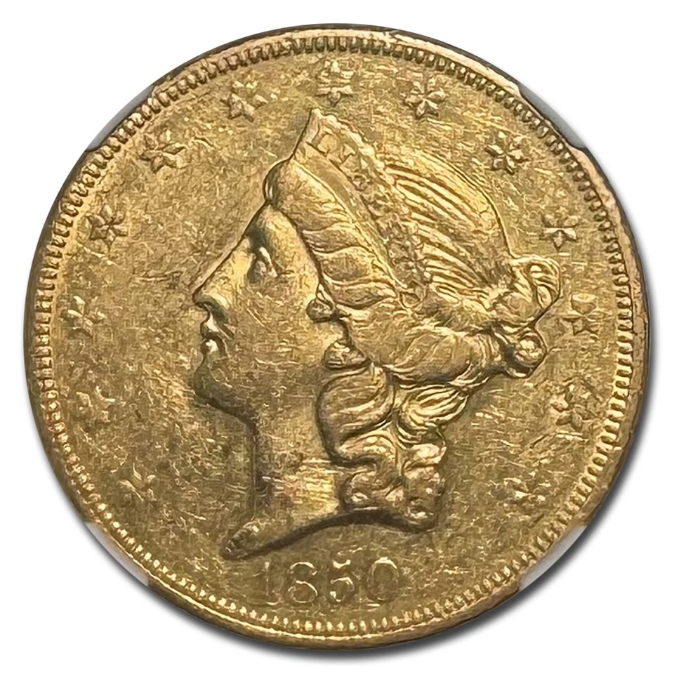 Águila doble Liberty Gold 1850-O $20 AU-55 NGC Foto 2 de 3