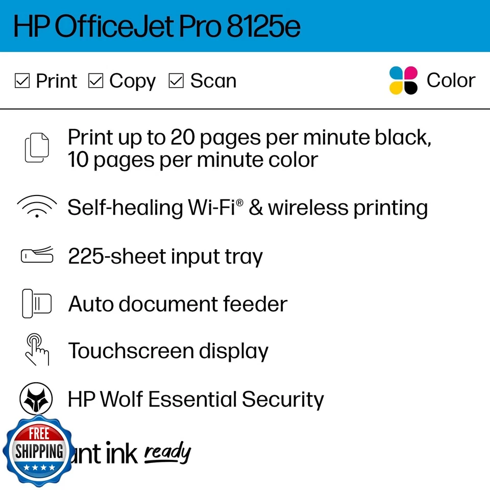 HP OfficeJet Pro 8125e Wireless All-in-One Color Inkjet Printer, Print, scan, - Image 2 of 4