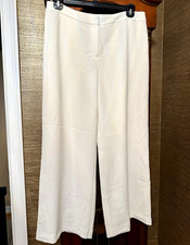 St. John Women s White Solid Dress Pants Flat Front Straight Leg Regular