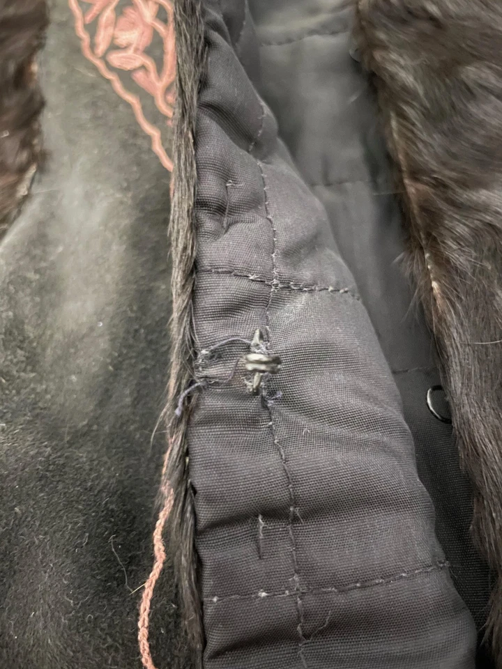 Chaleco Bordado Cuero Gamuza Piel Bordado Mujer Mediano Marrón Rosa Floral LEER Foto 4 de 4