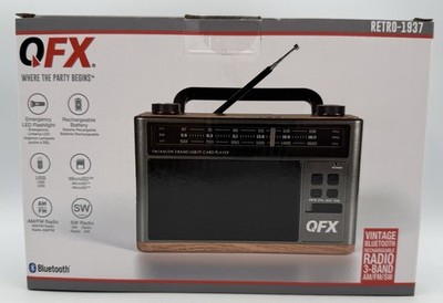 QFX Retro-1937 Portable Radio AM/FM/SW Bluetooth Flashlight USB rechargeable New
