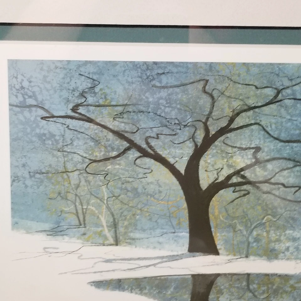 P. Buckley Musgo Silencio Invierno Estanque Árbol Nieve 2004 Firmado Enmarcado Enmarañado Foto 3 de 4