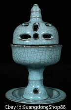 6.6" Marked Old Chinese Ru Kiln Porcelain Hollow Out Flower incense burner