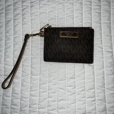 MICHAEL KORS LOGO JET SET SMALL ZIP COIN WALLET KEY RING ID CARD HOLDER LEATHER 