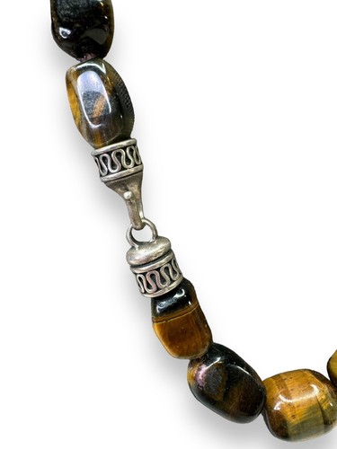 Heavy Sterling Silver Chunky Tigers Eye Necklace Hook Clasp 20” - Picture 7 of 8