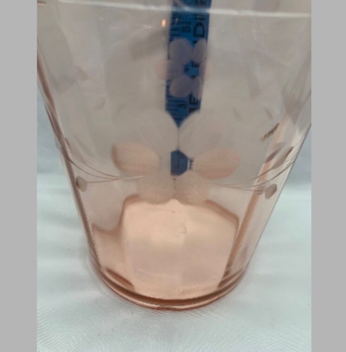 Vtg Pink Depression Glass Ice Bucket with Etched Flowers - Picture 4 of 10