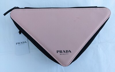 Prada Beauty Case Tasche Make-Up Reise Rosa Kulturbeutel Schwarz Dreieck 