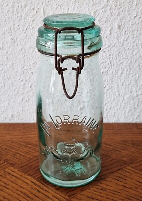 Schönes grünes La lorraine Vorrat / Einmachglas shabby chic France um 1900 - L34