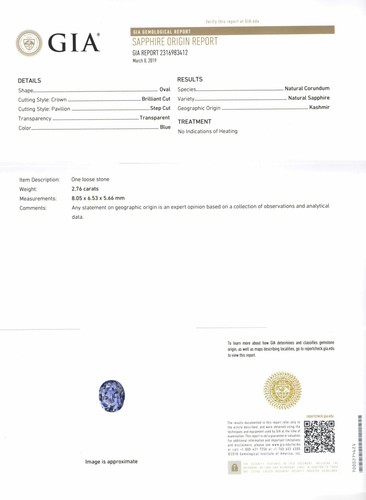 GIA IGI Certified KASHMIR Blue Sapphire 2.76 Cts Natural Untreated Oval - Picture 2 of 5