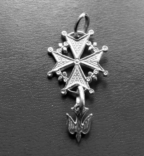 Cross Huguenot- Cross Valdese Silver Pendant 925 Thou Made IN Italy - Foto 1 di 1