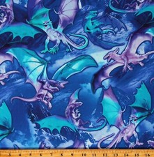 Cotton Fantasy Dragons Mystical Creatures Fictional Fabric Print by Yard D576.65