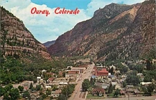 Ouray, Colorado, Birds Eye View of Town, Mountains, Chrome, Petley Studios