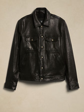 Banana Republic Alto Leather Trucker Jacket Men's Small 600.00 752610 Black