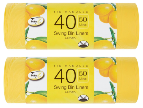 80x TidyZ Lemon Scented Kitchen Household Swing Bin Liners Bags Drawstring 50L