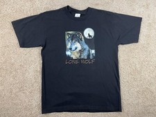 Vintage Alore T-Shirt Men's Large Made in USA Single Stitch Lone Wolf Tee Black