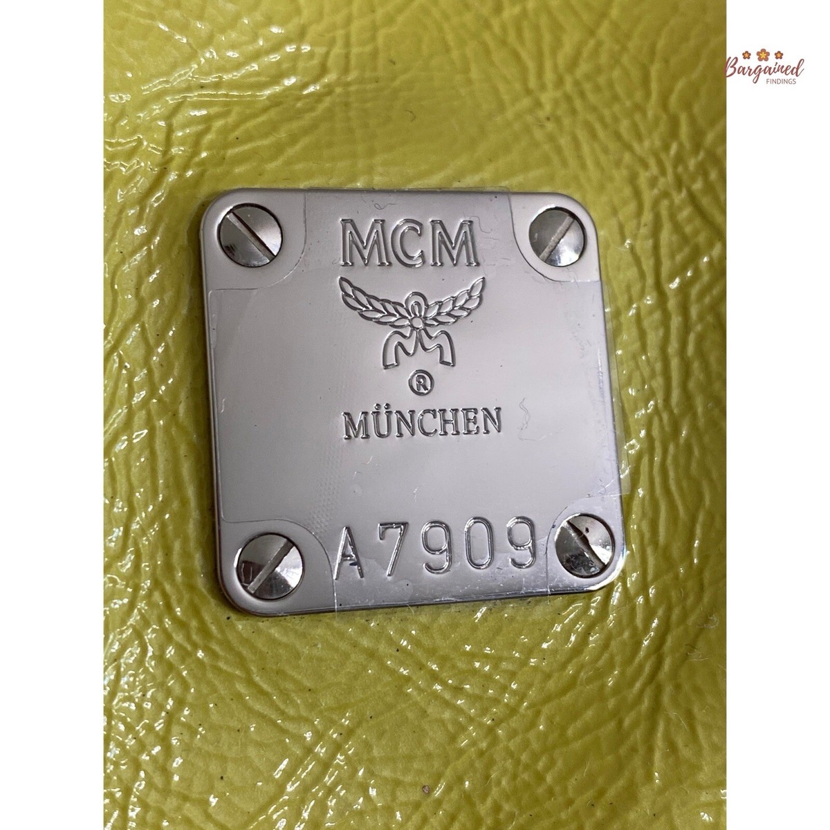Authentic MCM Yellow Distressed Patent Leather Silver Authentic MCM Yellow Distressed Patent Leather Silver
