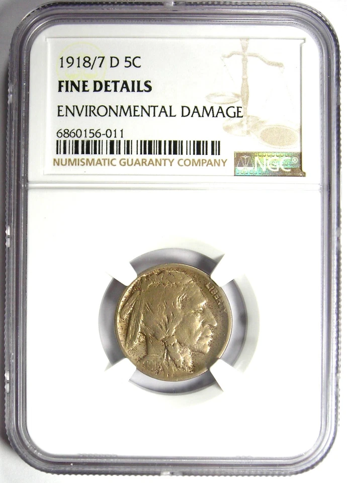 1918/7-D Buffalo Nickel 5C - NGC Fine Details - Rare Overdate Variety Coin! - Image 2 of 4