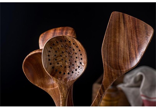 7-piece Teak Tableware Set: Skimming Spoon, Colander, Cooking Spoon & More - Picture 11 of 29
