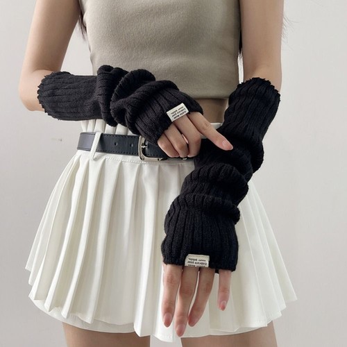 Fingerless Knitted Gloves Arm Warmers Elbow Mittens for Y2k Spice Girls - Picture 7 of 20
