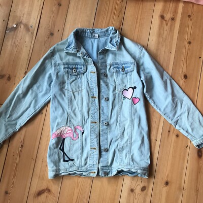Girls Denim Jacket Light Blue With Flamingo Design Age 11-12 Years TU  UK